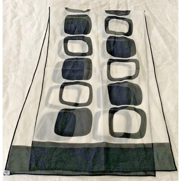 Vintage Sheer CELEBRITEES BY DESCO Black White Geo Design Polyester Neck Scarf - Picture 10 of 11
